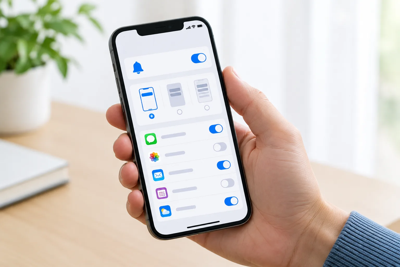 Une personne examine les réglages de notifications sur l’écran de son téléphone.