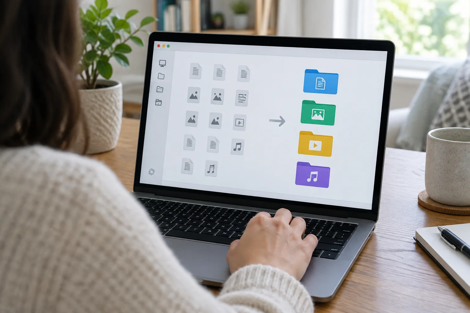 Des fichiers sont répartis dans plusieurs dossiers sur l’écran d’un ordinateur.