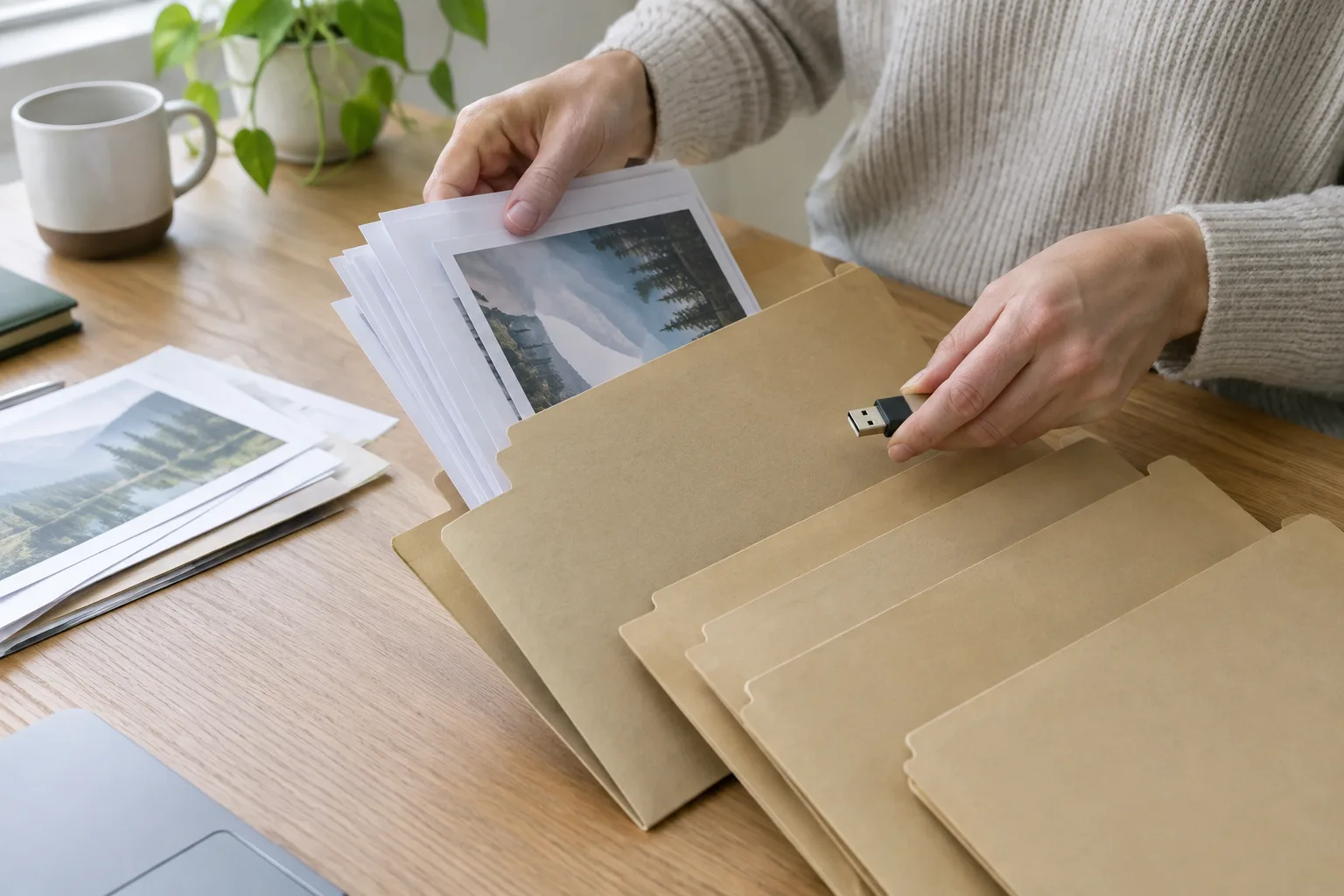 Des mains examinent des documents avant de les ranger dans des dossiers.