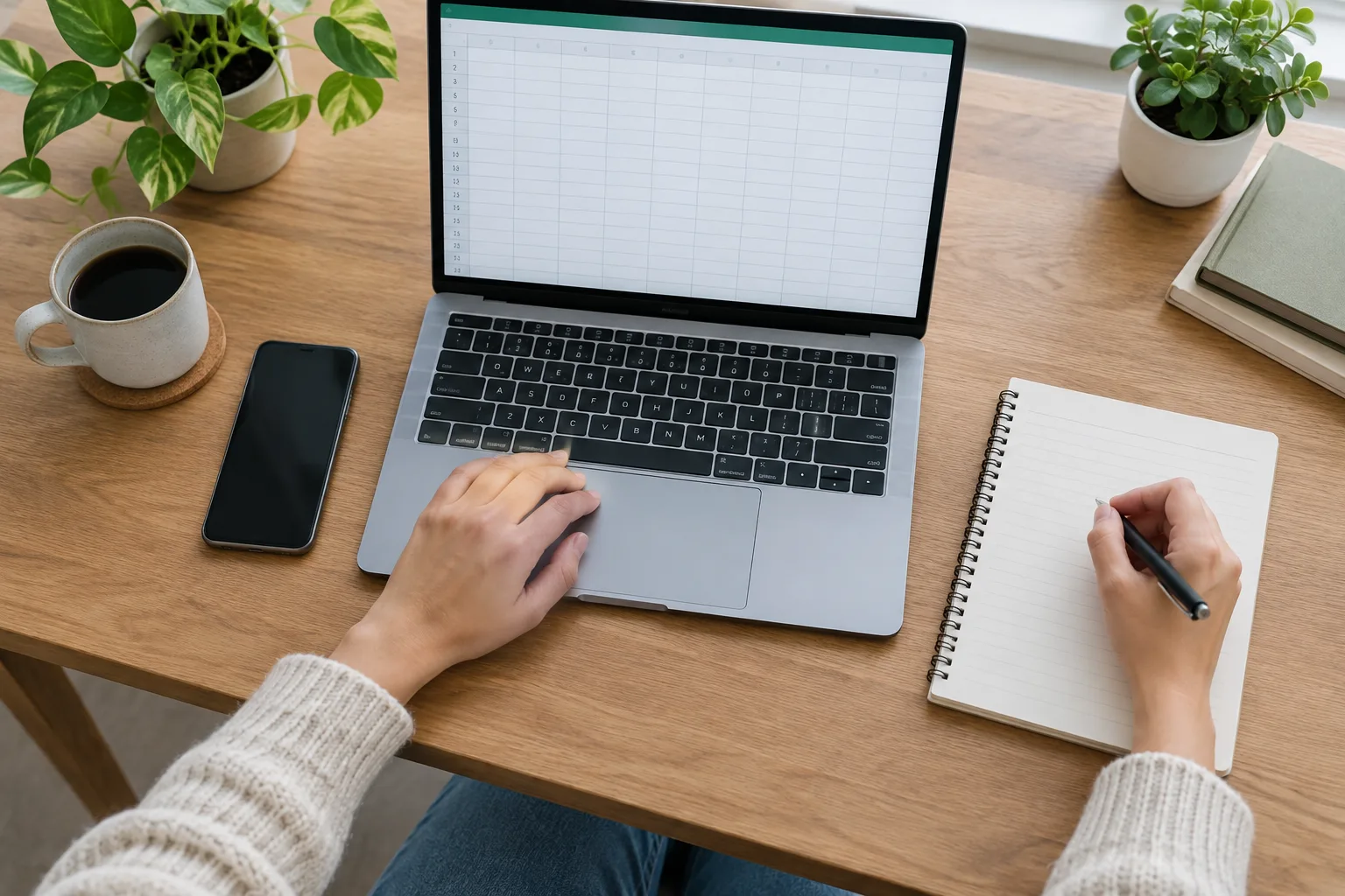Un ordinateur et un carnet ouverts sur un bureau pour suivre des abonnements numériques.