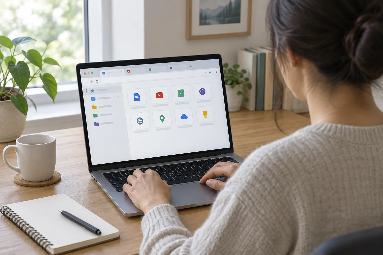 Une personne organise les favoris de son navigateur sur un ordinateur portable.